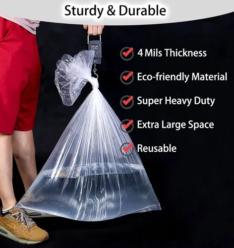 Vista 4 de Paquete de 2 fundas para bolsas de golf, 31 x 62 pulgadas, extra grandes, transparentes con cordón, bolsas de almacenamiento de plástico, buenas
