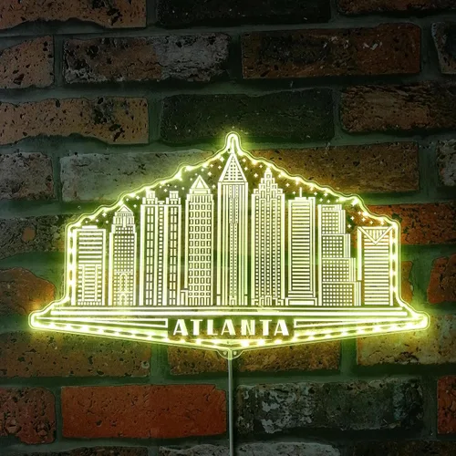 Vista 8 de ADVPRO Atlanta Georgia USA Skyline Silhouette RGB Dynamic Glam LED Sign - Forma de corte a borde - Decoración de pared inteligente 3D - Señalización