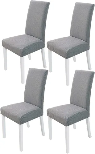 Vista 23 de PETCUTE Fundas elásticas para sillas de comedor, fundas elásticas antideslizantes para sillas de comedor, color gris, paquete de 2