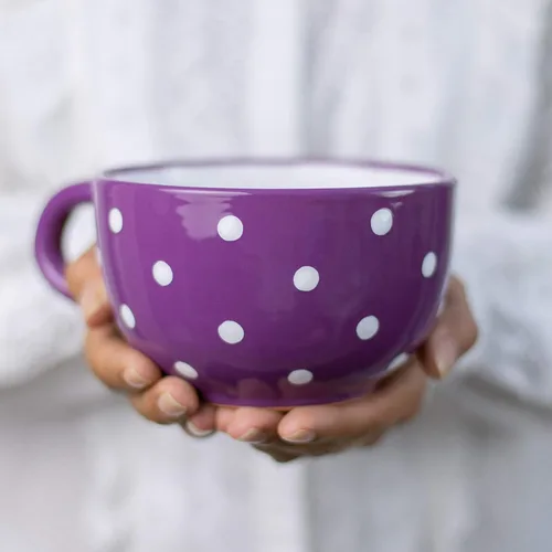 Vista 10 de City to Cottage Taza de cerámica hecha a mano con diseño de lunares blancos y negros, extra grande de 17.5 onzas, capuchino de cerámica, café, té