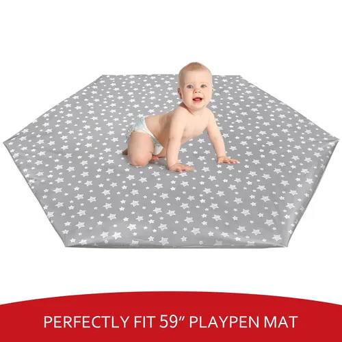 Vista 2 de Funda para tapete de juego para bebé (solo cubierta) compatible con tapete POP 'N GO, protector hexagonal antideslizante e impermeable