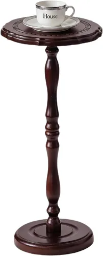 Vista 11 de Mesa de bebidas, mesa auxiliar pequeña para espacios pequeños, mesita de noche redonda de madera maciza moderna para sala de estar, dormitorio, Negro