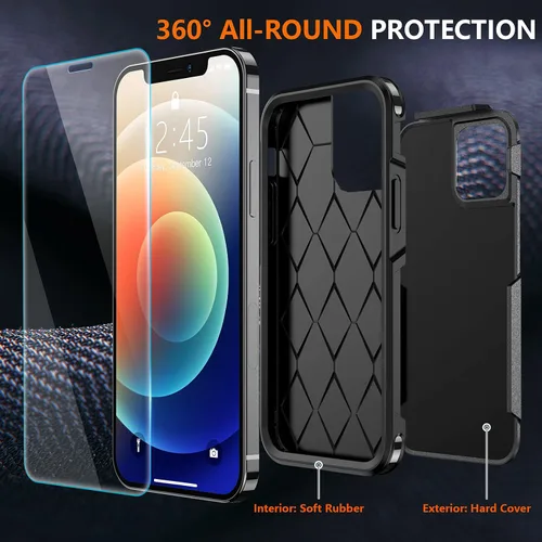 Vista 5 de SPIDERCASE Funda diseñada para iPhone 12/iPhone 12 Pro, protección contra caídas de grado militar de 10 pies, con 2 protectores de pantalla