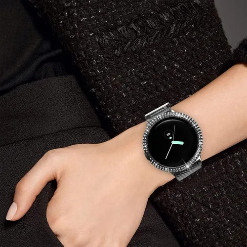 Vista 5 de Funda compatible con Google Pixel Watch 3 de 1.614 in/Pixel Watch 2/1 con protector de pantalla, cubierta protectora brillante de vidrio templado