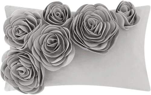 Vista 10 de JWH Funda de almohada decorativa de flores 3D, hecha a mano, funda de almohada floral de terciopelo suave, cojín lumbar para cama, sala de estar