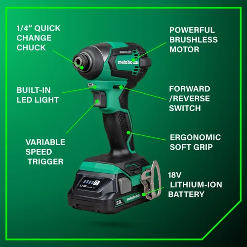 Vista 8 de Metabo HPT Taladro Percutor Inalámbrico MultiVolt™ de 18V, Destornillador de Impacto, Sierra Recíproca, y Linterna Kit Combinado de 4 Piezas