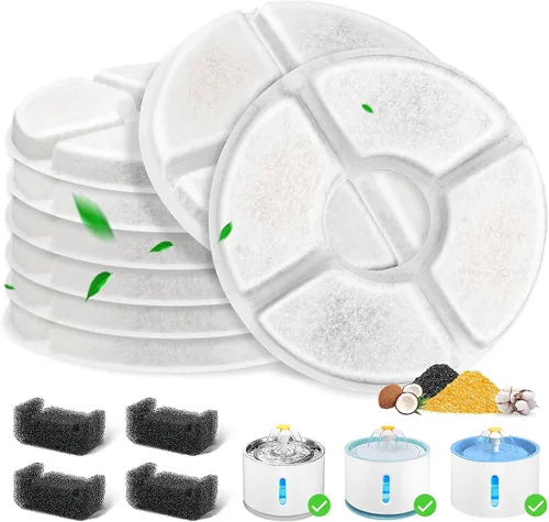 Vista 10 de Repuesto de filtro de fuente de agua para gatos, 4 filtros de fuente de gato de 5 pulgadas de diámetro con sistema de 3 filtraciones, filtros