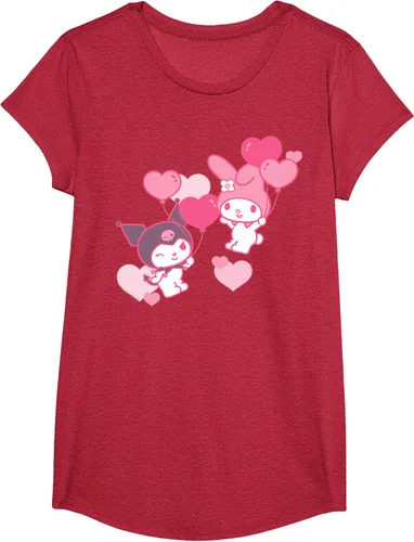 Vista 70 de Camiseta de My Melody y Kuromi con corazones del Día de San Valentín Negro