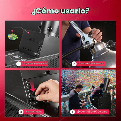 Vista 6 de Máquina de cañón de confeti de CO2 Control DMX con estuche de vuelo, cañón de confeti de boda para discoteca discoteca fiesta de escenario (Mini)