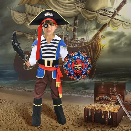 Vista 2 de Latocos Disfraz de pirata para niños, disfraz de juego de rol, disfraz de Halloween, fiesta de cumpleaños, regalos para niños pequeños de 3 a 12 años