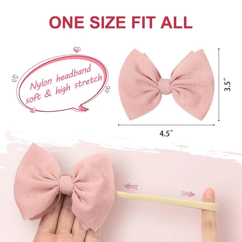 Vista 2 de YanJie Diademas de lazo de nailon de 4.5 pulgadas para niñas – Lazos atados hechos a mano para bebés y niños pequeños – 10 piezas