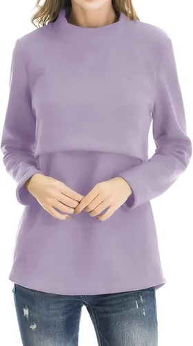 Vista 11 de Smallshow Camisetas de maternidad con forro polar para mujer, manga larga, ropa para amamantar Verde militar