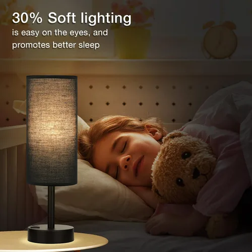 Vista 5 de Lámparas de mesita táctiles negras para niñas - Lámpara de noche pequeña con puertos de carga USB-C y USB, lámpara de mesa de control de 3 vías