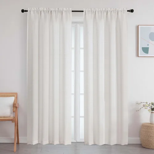 Vista 95 de Cortinas de lino para dormitorio y sala de estar de 96 pulgadas de largo, juego de 2 paneles, con bolsillo para cortinero, filtrado de luz, textura