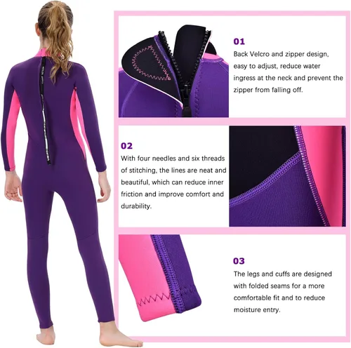 Vista 5 de Traje de neopreno para niños pequeños, niñas y jóvenes de 0.118 pulgadas (0.118 in), trajes de baño cortos de 0.079 pulgadas (0.079 in), trajes
