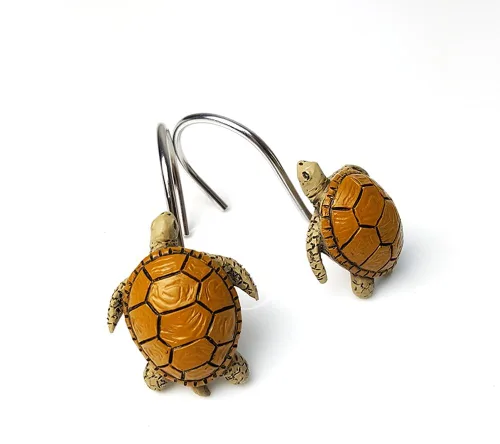 Vista 2 de Juego de 12 ganchos de resina para cortina de ducha de tortuga para baño, acero inoxidable, metal, caricatura, decorativo, colgador de baño