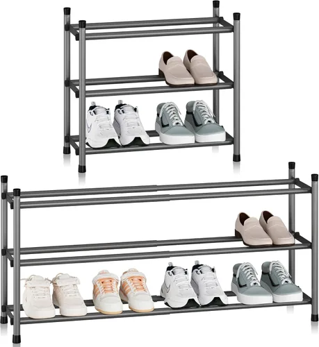 Vista 16 de STORAGE MANIAC - Estante de zapatos ampliable, 4 pares, pequeño estante de zapatos apilable, organizador de zapatos ajustable de metal para armario