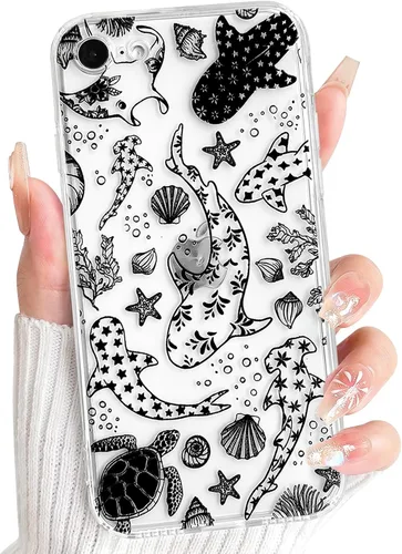 Vista 122 de NITITOP Funda para iPhone 13 Clear Sea Animal - Pez negro Pescado Negro