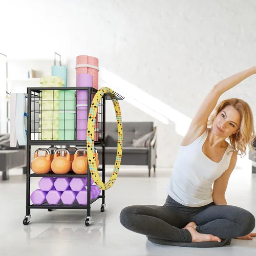 Vista 5 de Estante de Mancuernas para Hogar, Estante de Peso para Gimnasio en Casa, Estante de Almacenamiento para Esterilla de Yoga, Organizador de Equipo
