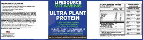 Vista 4 de LifeSource Ultra Plant Protein - Proteína vegana cruda a base de plantas, chocolate, 2.2 libras