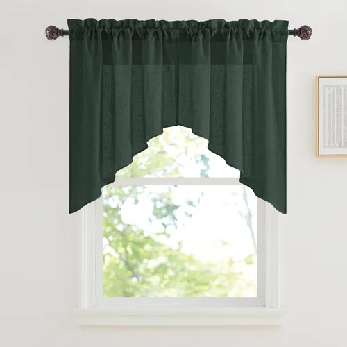 Vista 19 de RYB HOME - Cortinas de café de 24 pulgadas de largo, cortinas cortas de lino traslúcidas para ventana pequeña, cortina de media privacidad con Angora