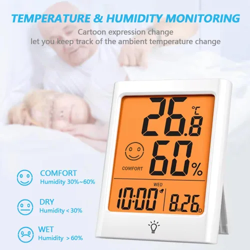 Vista 5 de Timloon Termómetro digital interior para habitación, monitor inteligente de temperatura y humedad con luz de fondo, indicador de comodidad, registro