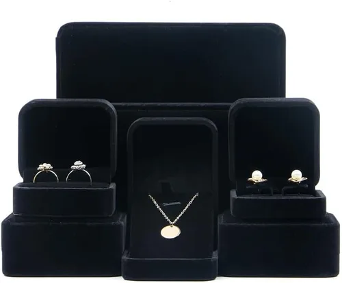 Vista 2 de Cajas de regalo de pendientes flocadas Joyero, cajas de anillos (negro)