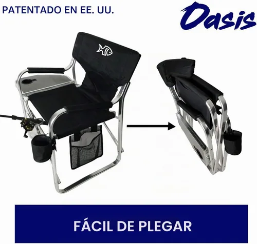 Vista 4 de Oasis Premium Director - Silla de pesca con soporte para caña, silla plegable de aluminio