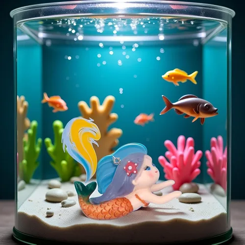 Vista 4 de GANPUB Decoración flotante de pecera, sirena de peces de acuario, adornos, decoración llamativa, dibujos animados de mascotas acuáticas, figuras