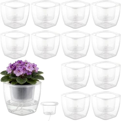 Vista 10 de Paquete de 3 macetas transparentes de riego automático de 7 pulgadas para plantas de interior, macetas grandes de violeta africana, macetas