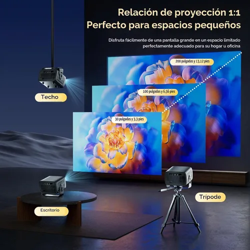 Vista 6 de Projector with WiFi and Bluetooth, Electric Focus & Vertical Keystone, 1080P HD 4K Support, Smart Projector with Built-in Streaming Apps, Portable
