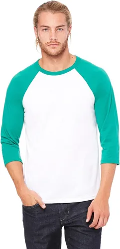 Vista 15 de Bella + Canvas - Camiseta de béisbol unisex con manga 3/4 (3200) DEEP HTHR/NEGRO Blanco/Negro