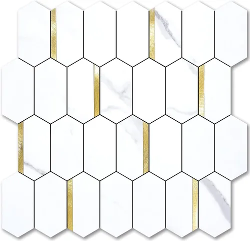 Vista 12 de Vamos Tile - Azulejo de salpicaduras de pelar y pegar hexagonal largo para cocina y baño - 1 hoja de adhesivo para salpicaduras en la pared de 12.4