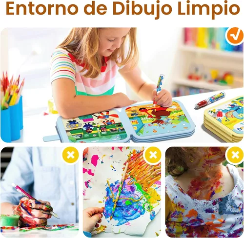 Vista 4 de Libro de Pintura Reutilizable con Agua de Timetome para Niños - Pack de 3 Libros de Acuarela Mágicos con Bolígrafo de Agua con Temas de Cuentos