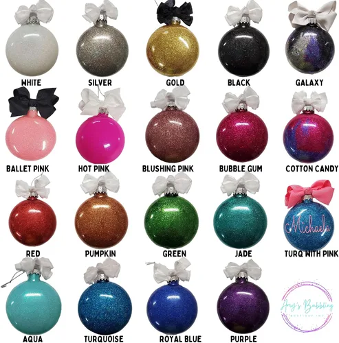 Vista 6 de Adorno de Navidad personalizado relleno de purpurina hecho a medida, regalo ideal para fiesta de intercambio de regalos de oficina (Aqua)