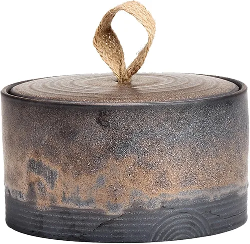 Vista 10 de Tarro de almacenamiento de cerámica retro - tarro multifuncional para té, café y azúcar - recipiente de cocina decorado con tapa (A)