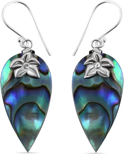 Vista 10 de Shop LC 925 Sterling Silver Abalone Shell Dangle Earrings for Women S11 - Abulón de 1 cara