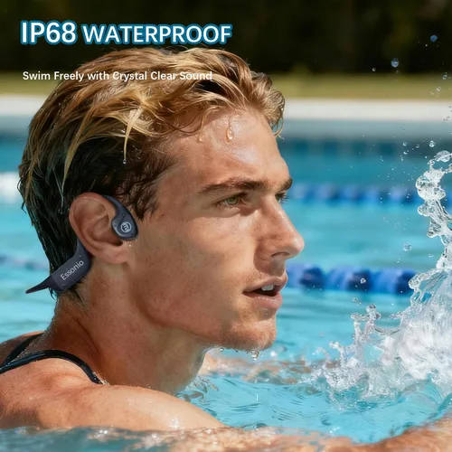 Vista 2 de Auriculares de Conducción Ósea Essonio IP68 Impermeables para Natación con Micrófono Bluetooth, Auriculares de Oreja Abierta con Modo MP3, Memoria