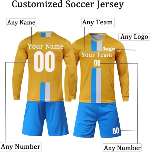 Vista 2 de Camiseta de fútbol de portero personalizada para adultosniños, manga larga personalizada y pantalones con logotipo del