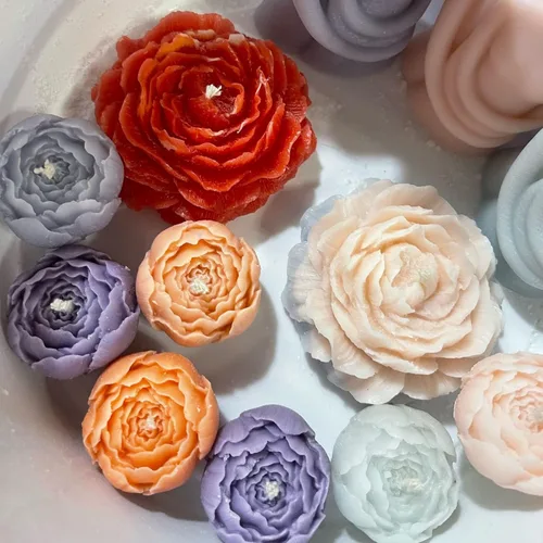 Vista 5 de Paquete de 2 moldes de vela de silicona con forma de flor, moldes de vela de columna de flores de rosas 3D para hacer cilindros de velas, moldes