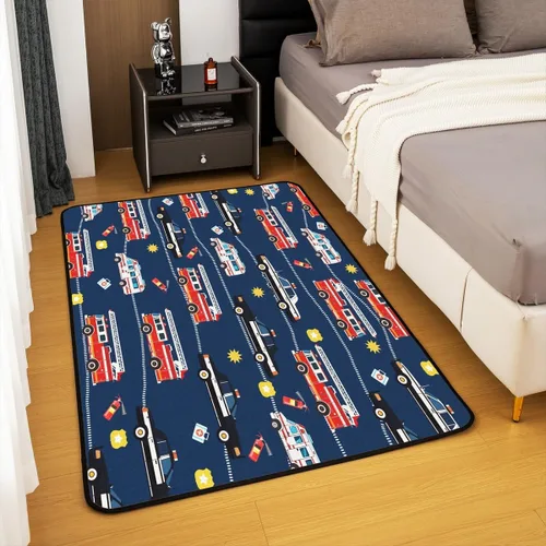 Vista 4 de jejeloiu Alfombra decorativa de camión de bomberos de 4 x 5 pulgadas, para sala de estar, automóvil, policía, bombero, interior, automóvil Multi 03