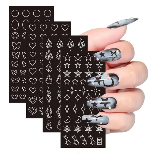 Vista 3 de 24 hojas de plantillas de aerógrafo, calcomanías de uñas para arte de uñas, calcomanías de uñas francesas, plantilla de impresión, herramienta