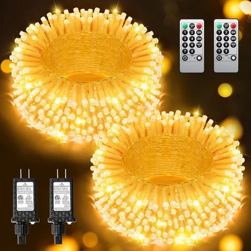 Vista 17 de 380 luces LED de Navidad de 125 pies, guirnalda de luces para exteriores, impermeables, temporizador y memoria, 8 modos regulables, para árbol