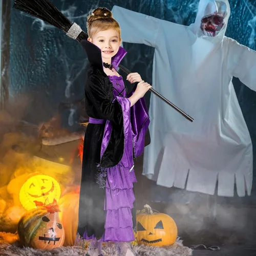 Vista 2 de Lumiparty Disfraz de Halloween para niñas, disfraz de bruja para niñas, disfraz de bruja perfecto para niñas