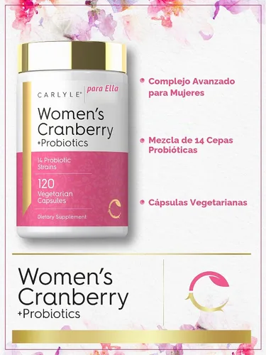 Vista 4 de Carlyle Cranberry Plus Probióticos para Mujer 120 Cápsulas