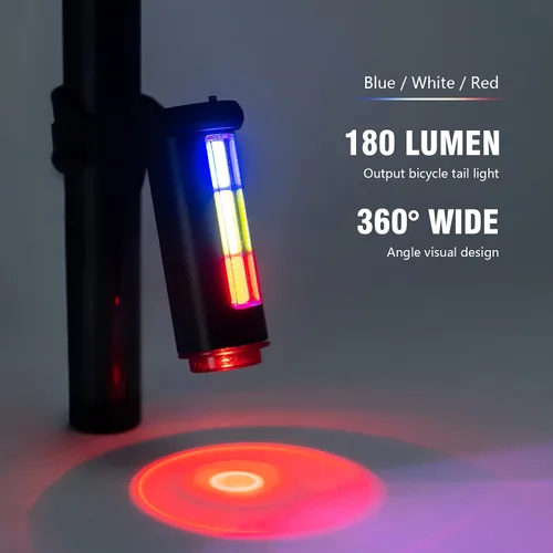 Vista 5 de Bike Tail Light, USB Rechargeable LED Safety Light for Bicycle, Ultra Bright Waterproof Cycling Rear Taillight, Red/White/Blue 7 Light Modes Fits on
