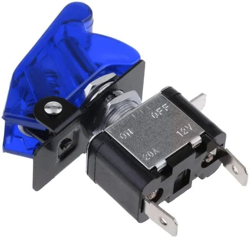 Vista 2 de iJDMTOY (2) Interruptor de dos posiciones on/off SPST - con cubierta abatible, estilo avión, 12 V/20 A, iluminación LED., Azul