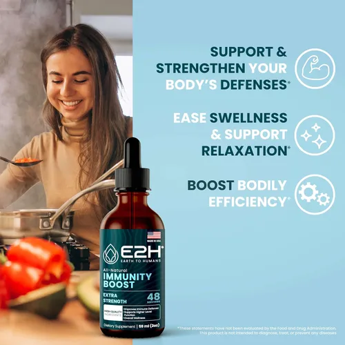 Vista 2 de E2H - Suplemento avanzado de defensa inmunológica, refuerzo inmunológico totalmente natural, suplementos de apoyo inmunológico, gotas - Contiene