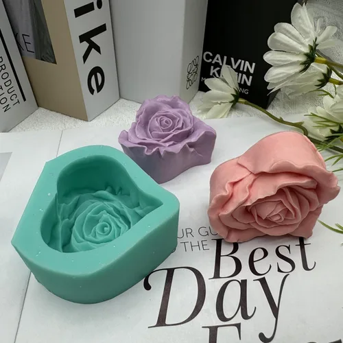 Vista 4 de Molde de jabón de rosas para bricolaje, moldes de silicona con forma de corazón y flor para velas de jabón, cera perfumada, mousse, pastel