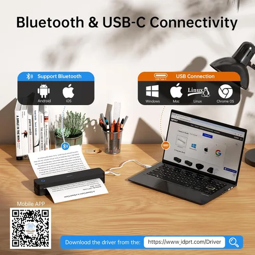 Vista 2 de iDPRT Impresora térmica portátil, 300DPI Inkless-Bluetooth impresoras móviles pequeñas inalámbricas para viajes, oficina, vehículos, uso doméstico